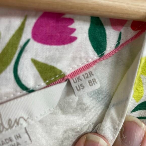 Boden Jade Linen-Blend Dress SZ 8R Floral Pink/Red/Yellow Fit & Flare Classic - Picture 6 of 14